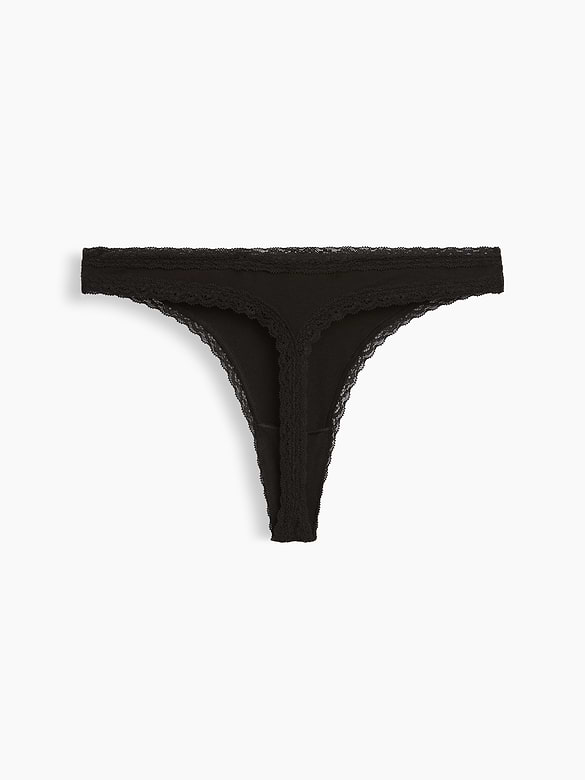 SoftMade Organic Stretch Cotton Lace-Trim Thong