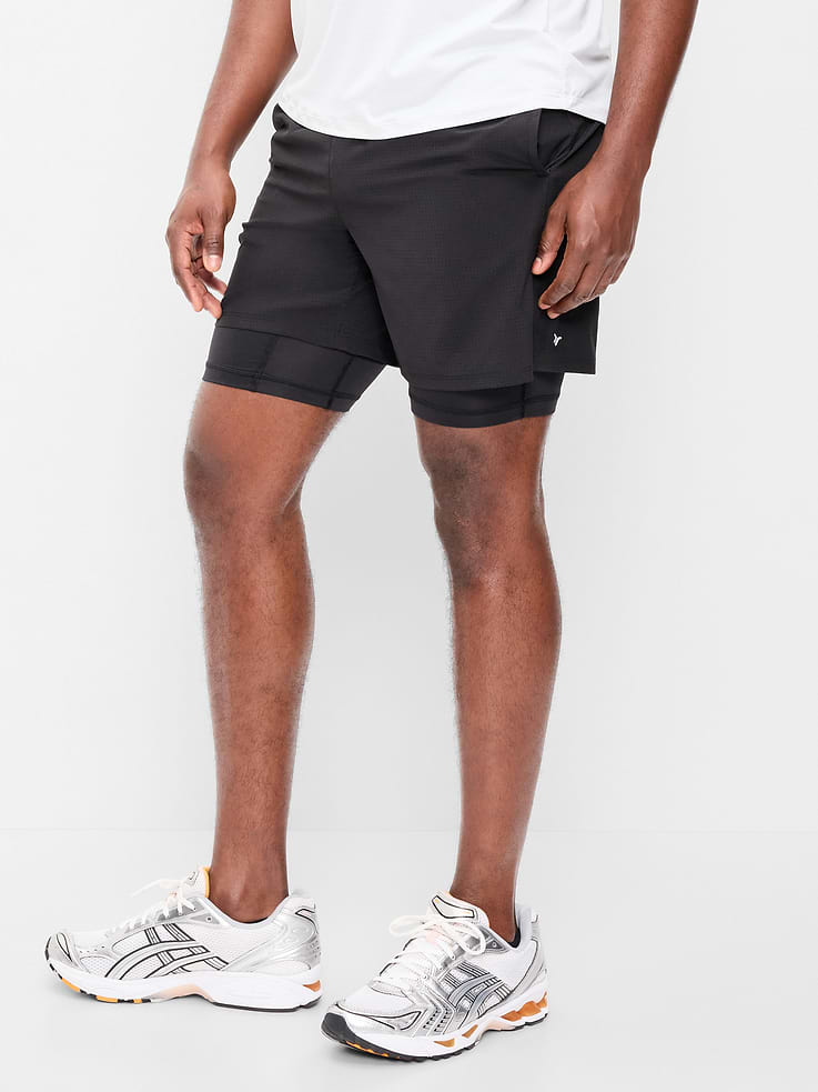 Image 1 of 4, elastic-drawstring waistband, stash back pocket at waist, on-seam pockets, vented sides, compression liner with built-in phone sleeve, breathable, quick-drying, Product #896051