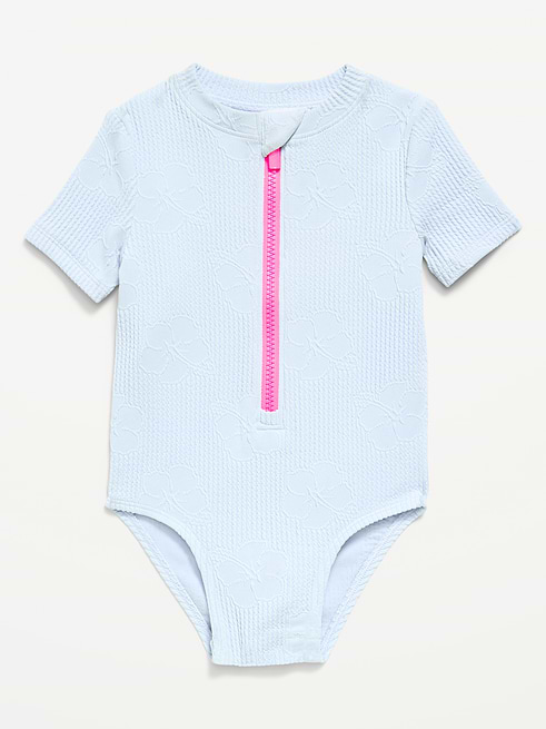 Textured Textured Zip-Front Rashguard One-Piece Swimsuit for Toddler Girls on clearance at Old Navy — 60% off