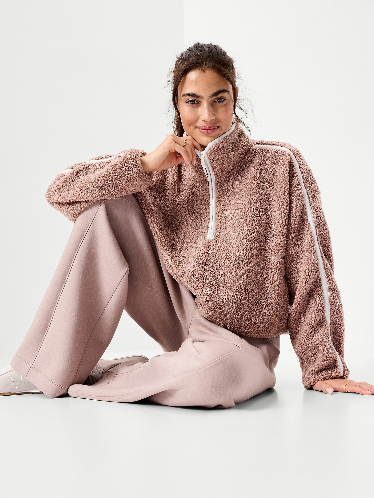 HIMASS MANIA ワイドルーズ　上下セット オリーブ Loose Sherpa Quarter-Zip Pullover | Old Navy