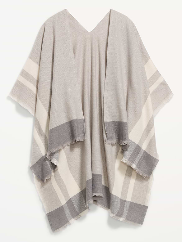 Poncho en flanelle à franges.