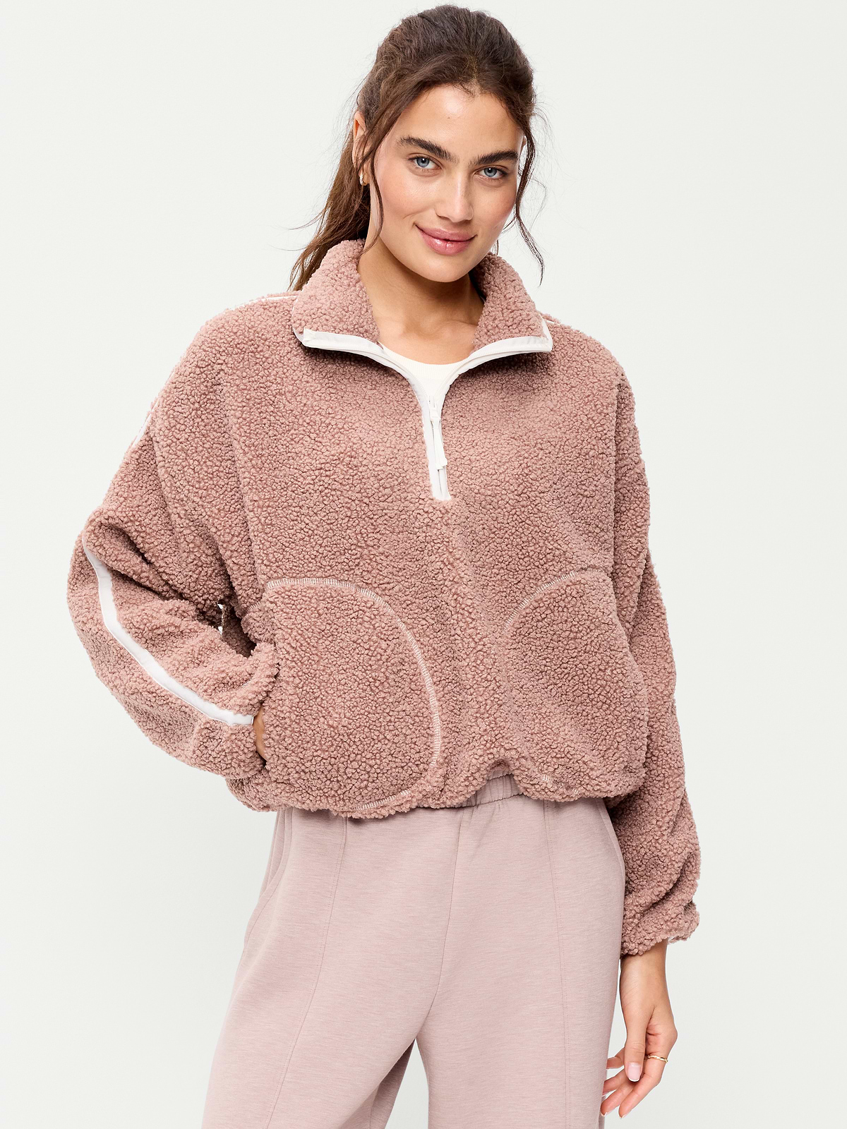 Loose Sherpa Quarter-Zip Pullover