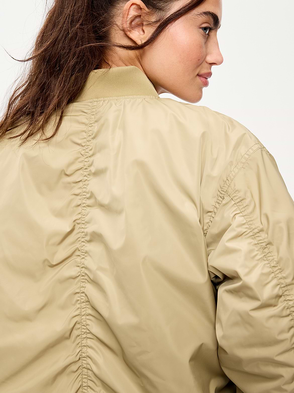 Water-Resistant Oversized Bubble-Hem Zip Bomber Jacket