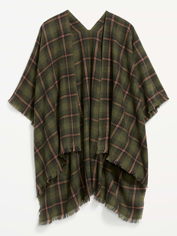 Poncho en flanelle à franges.