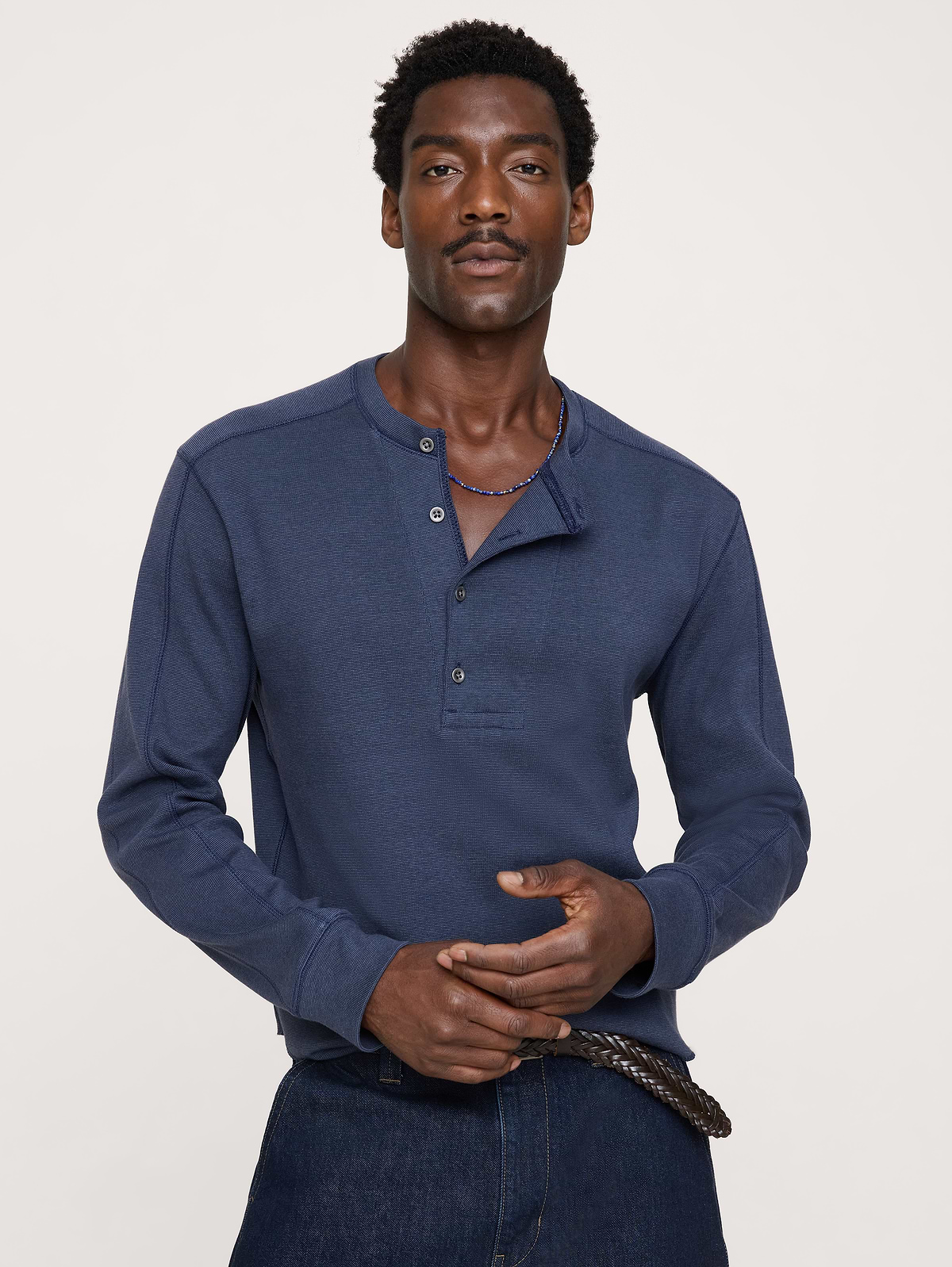 Ribbed Cotton Henley T-Shirt
