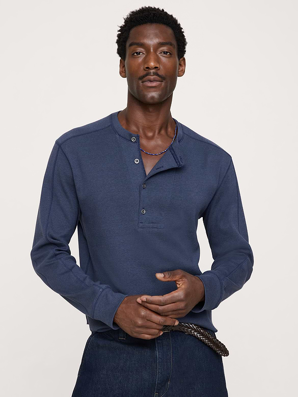 Ribbed Cotton Henley T-Shirt