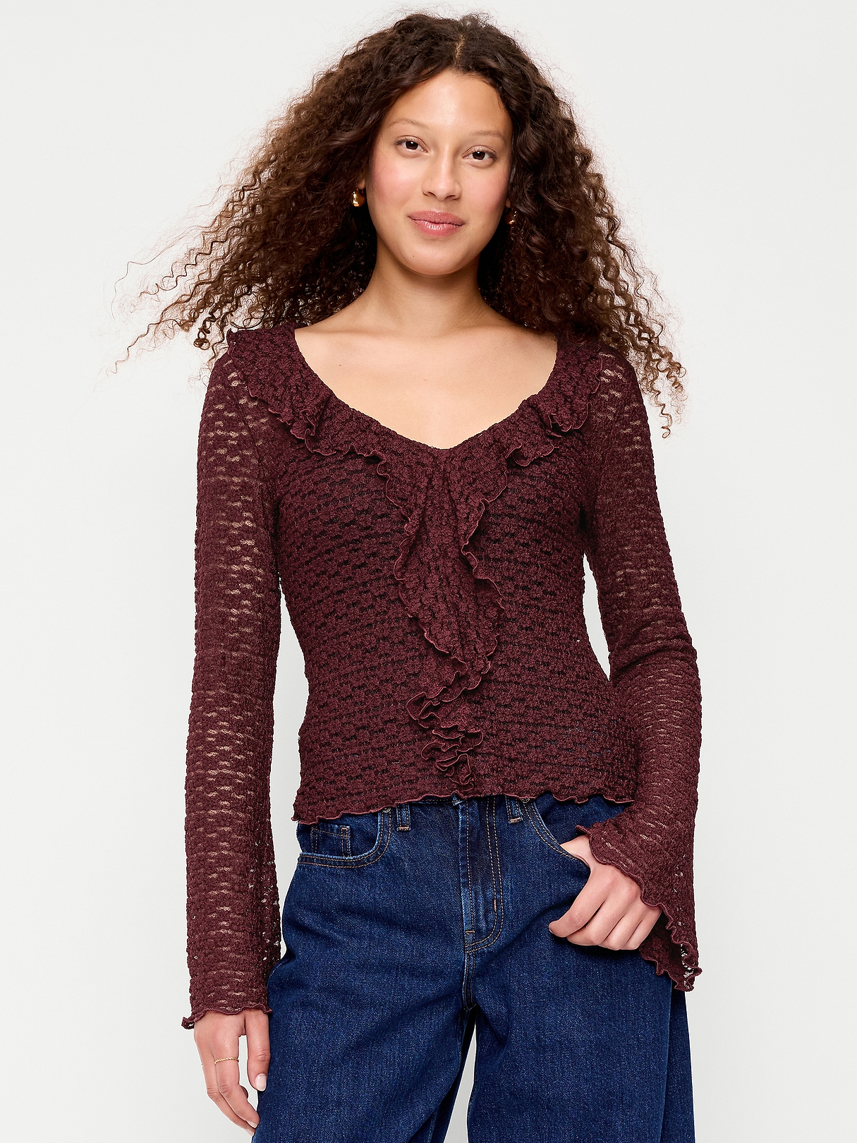 Fitted Bell-Sleeve Ruffle Top | Old Navy