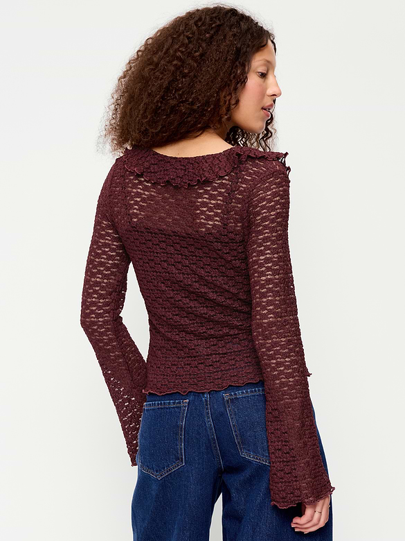 Fitted Bell-Sleeve Ruffle Top