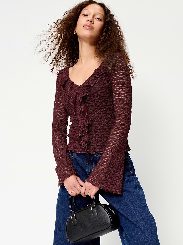 Fitted Bell-Sleeve Ruffle Top