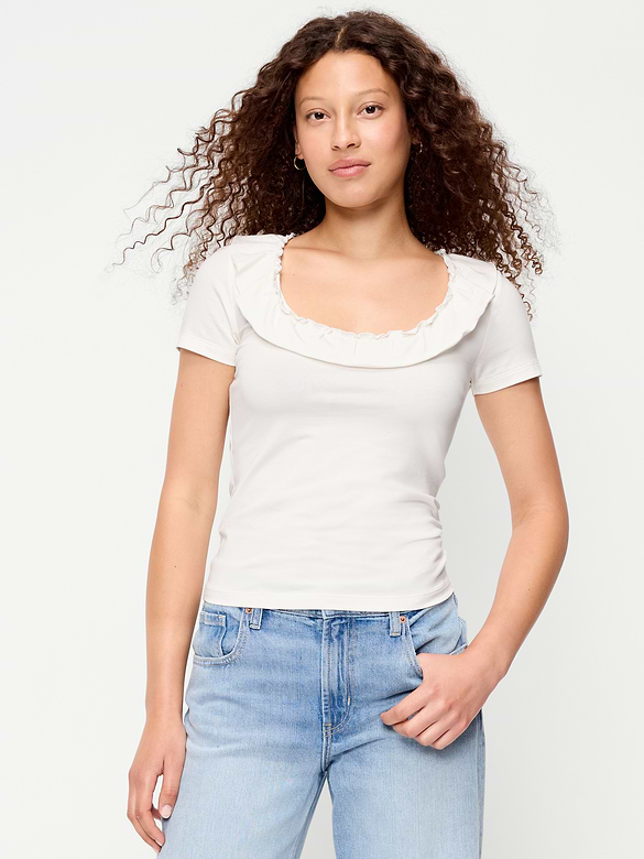 Lettuce-Edge Scoop-Neck Top