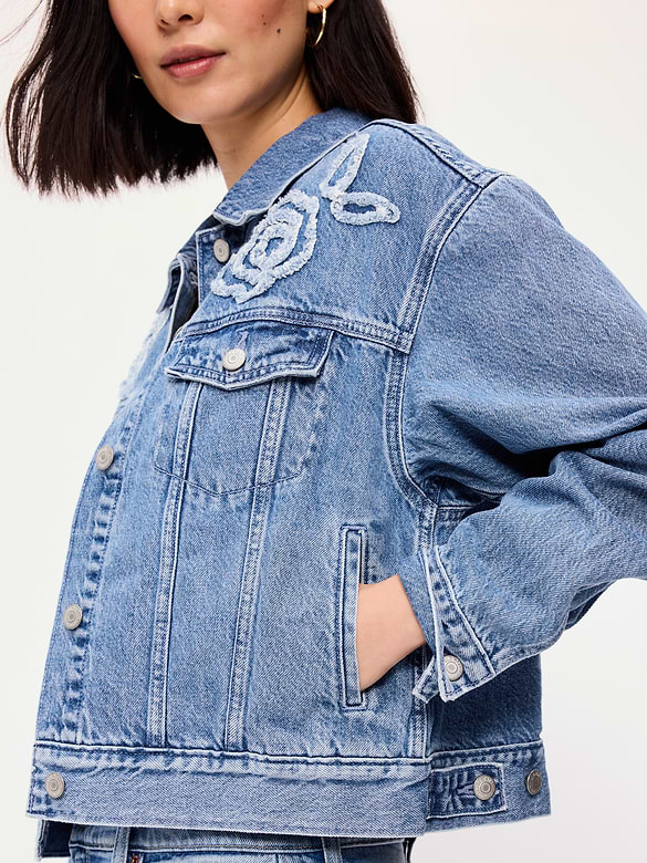 Embroidered Cropped Denim Jacket