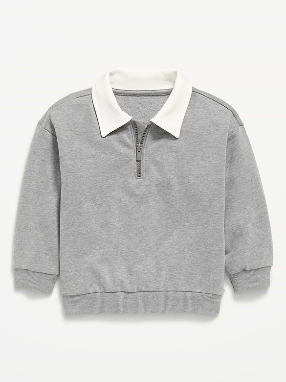 Oversized Collared French Terry Quarter-Zip for Toddler Boys