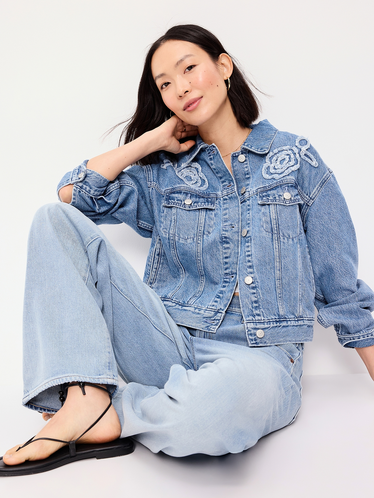 Embroidered Cropped Denim Jacket | Old Navy