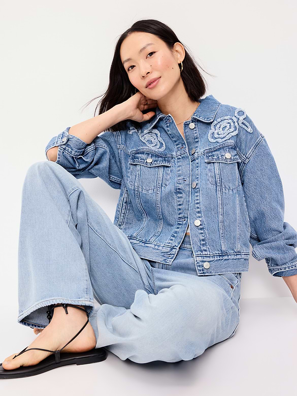 Embroidered Cropped Denim Jacket