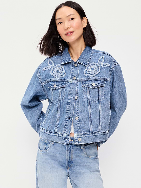 Embroidered Cropped Denim Jacket