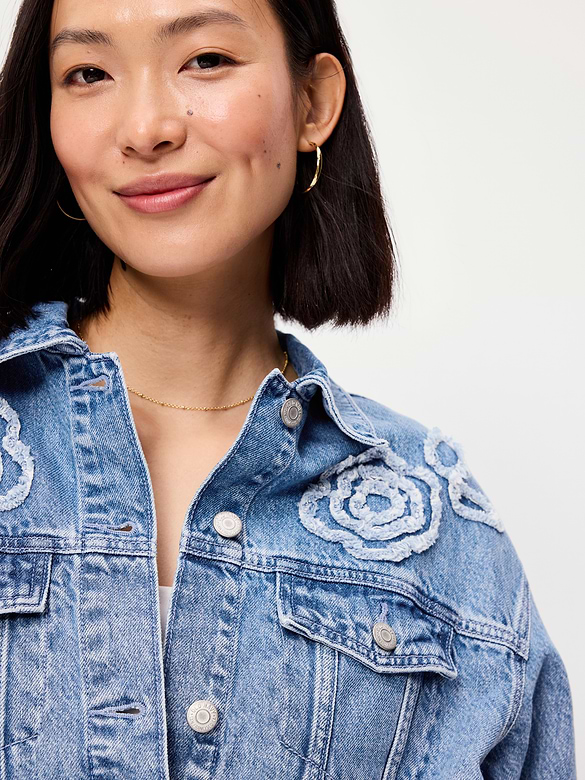 Embroidered Cropped Denim Jacket