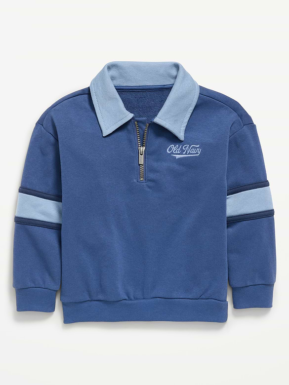 Oversized Logo Graphic Collared French Terry Quarter-Zip for Toddler Boys