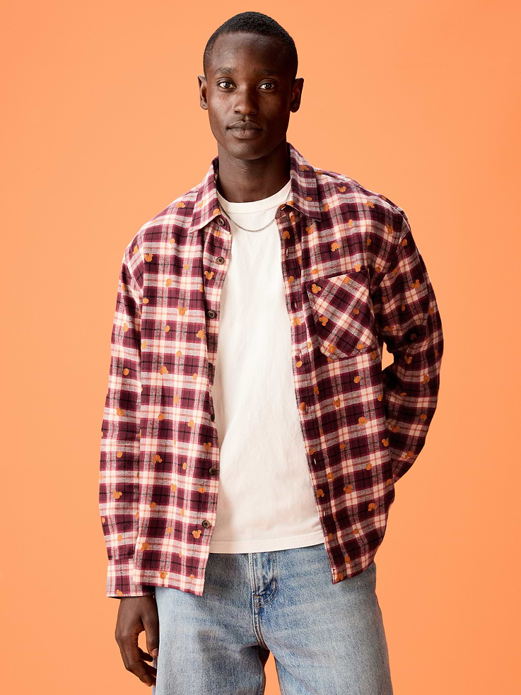 Image number 1 showing, Old Navy x Disney Mickey Mouse Flannel Shirt for Adults