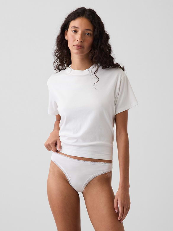 SoftMade Organic Stretch Cotton Lace-Trim Thong