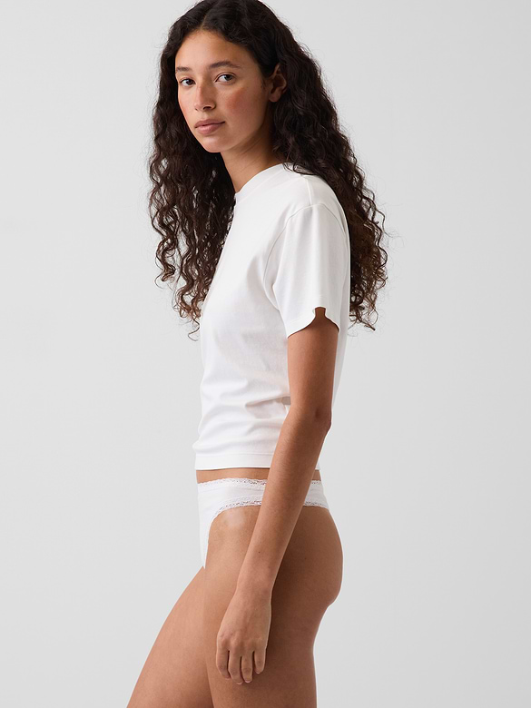 SoftMade Organic Stretch Cotton Lace-Trim Thong