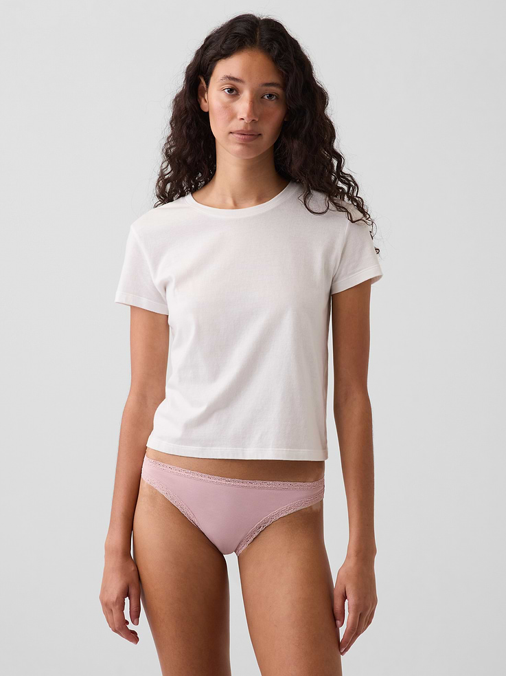 Image number 1 showing, SoftMade Organic Stretch Cotton Lace-Trim Bikini