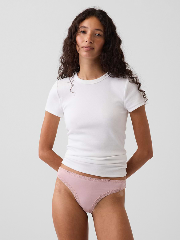 SoftMade Organic Stretch Cotton Lace-Trim Thong