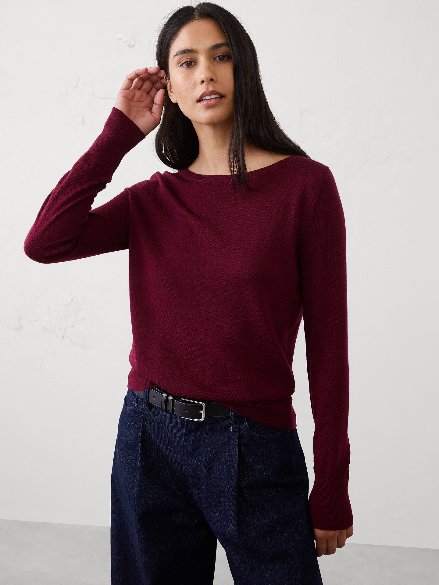Image number 1 showing, Merino Wool Boat-Neck Sweater