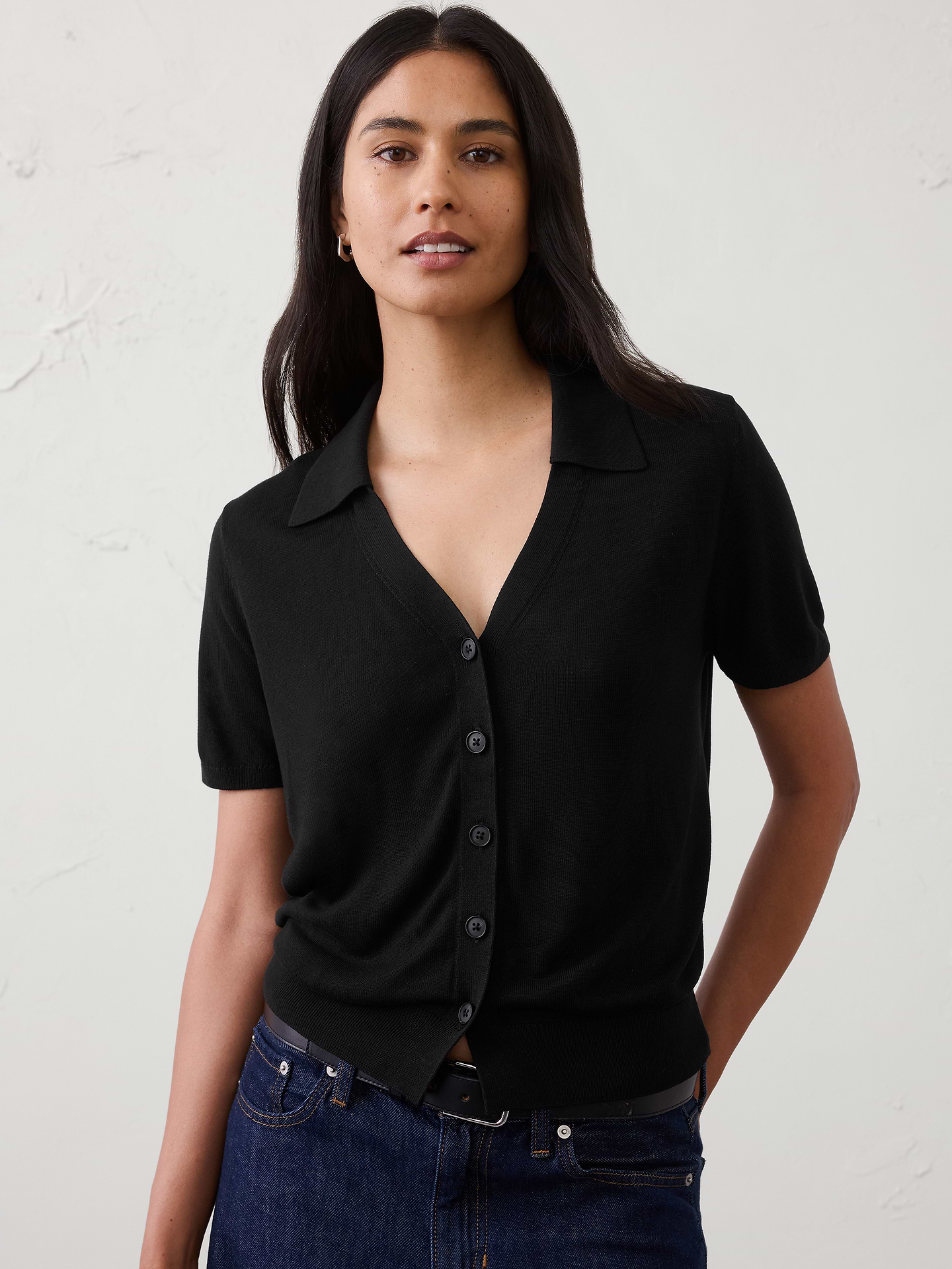 Image number 1 showing, Button-Down V-Neck Sweater Polo