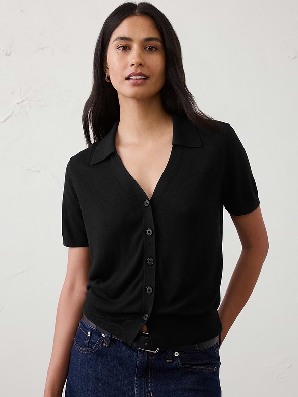 Button-Down V-Neck Sweater Polo