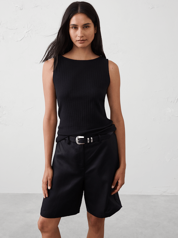 Pointelle Ribbed Boatneck Top