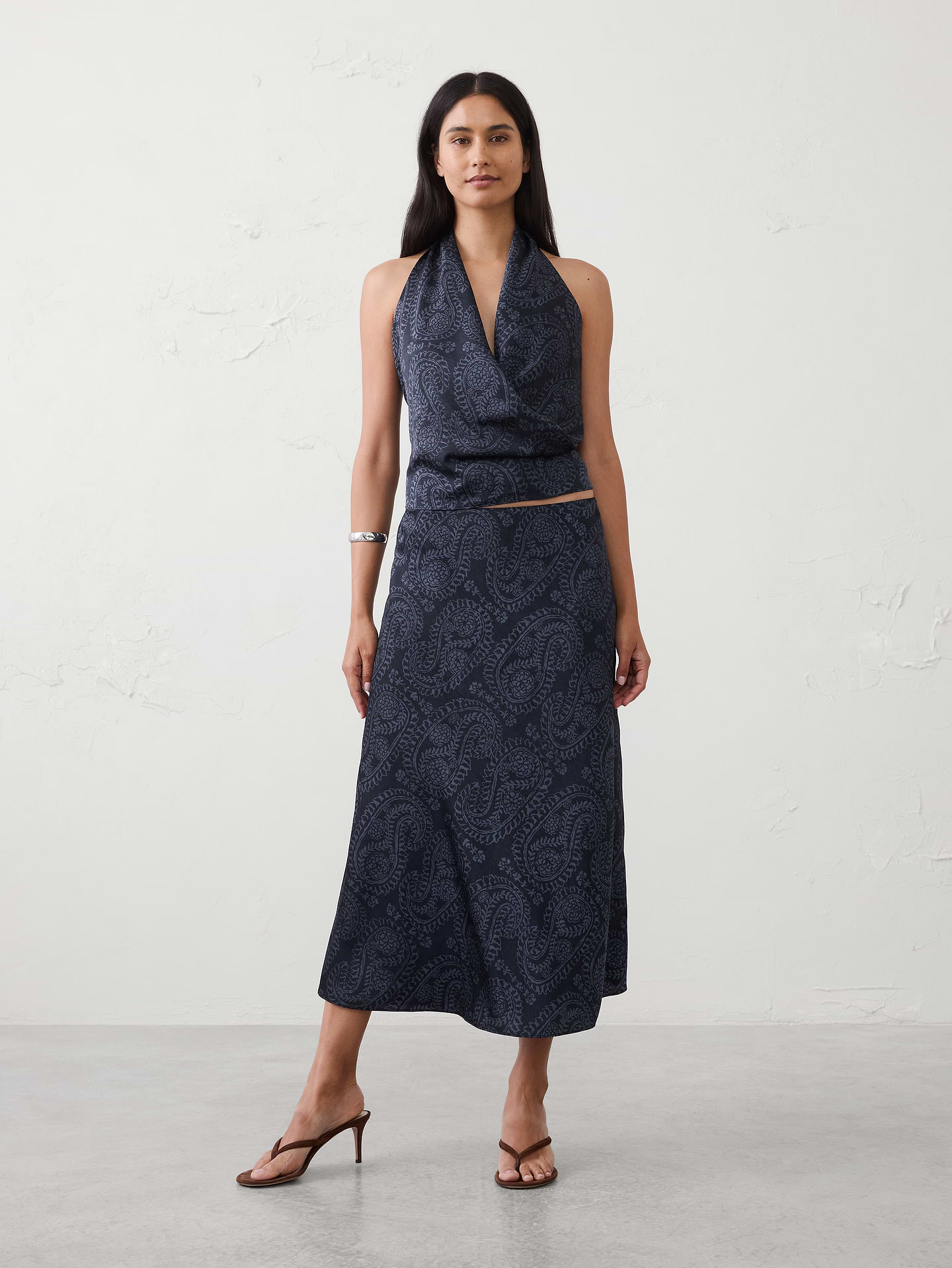 Image number 1 showing, Crushed Satin Midi Slip Skirt