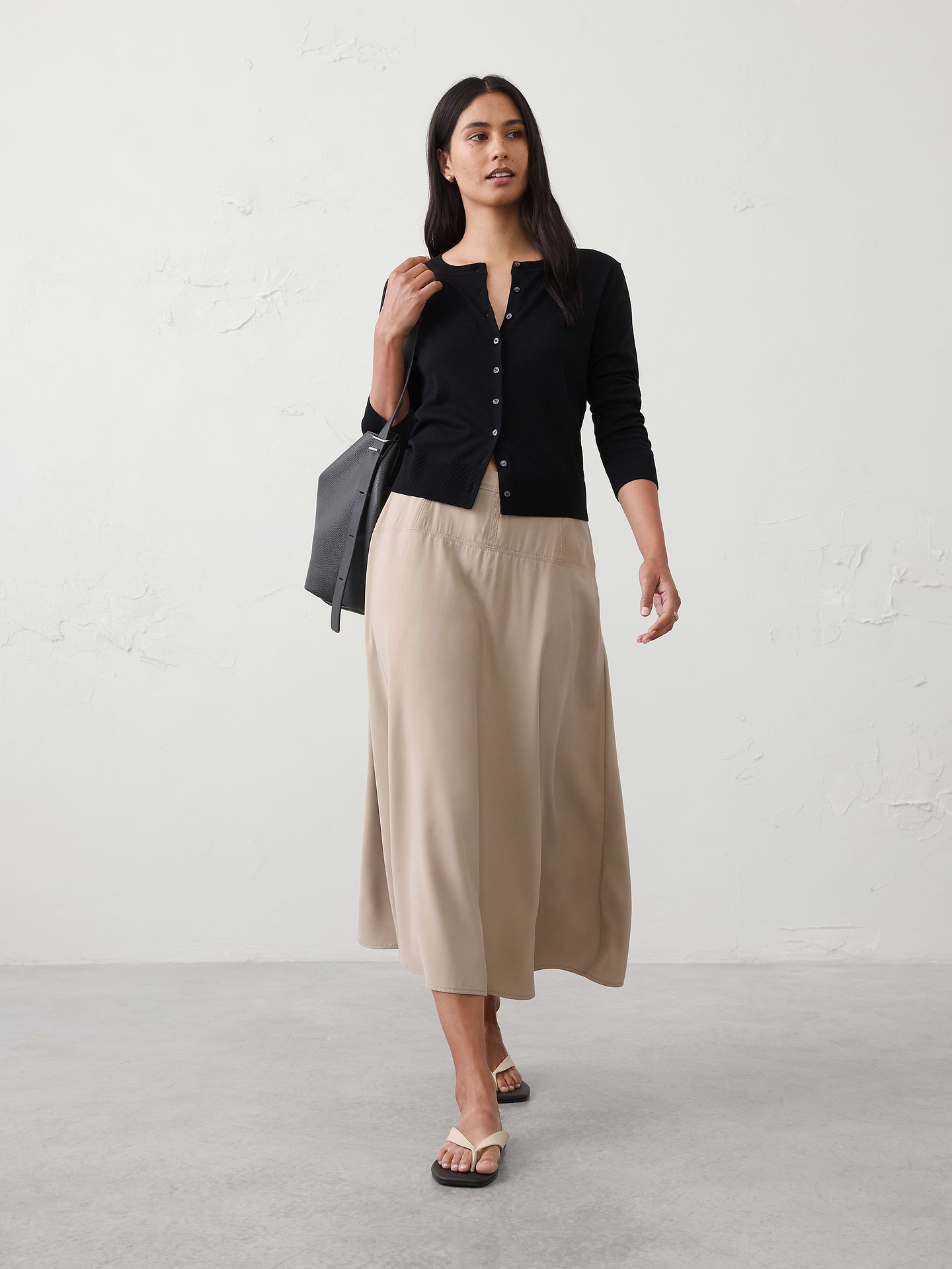 Image number 1 showing, Curved Seamed-Waist Midi Skirt
