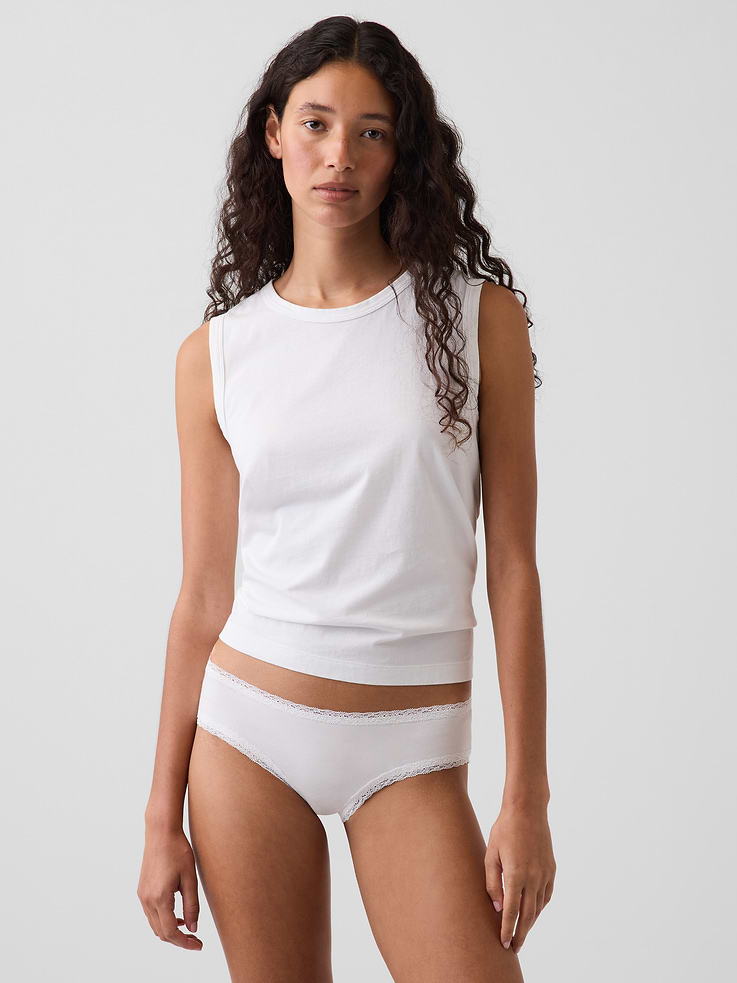 Image number 1 showing, SoftMade Organic Stretch Cotton Lace-Trim Cheeky Hipster