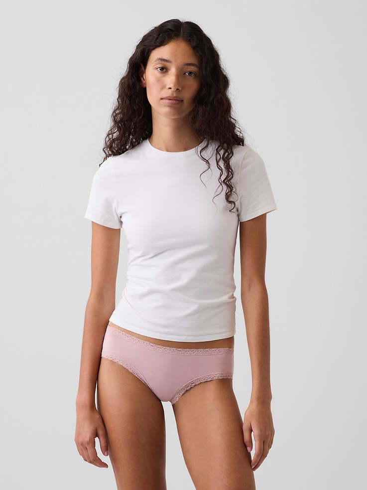 Image number 1 showing, SoftMade Organic Stretch Cotton Lace-Trim Cheeky Hipster