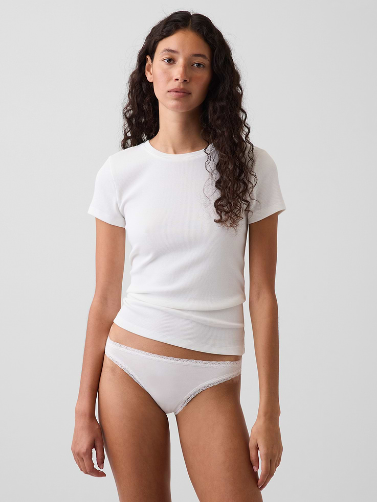 Image number 1 showing, SoftMade Organic Stretch Cotton Lace-Trim Bikini