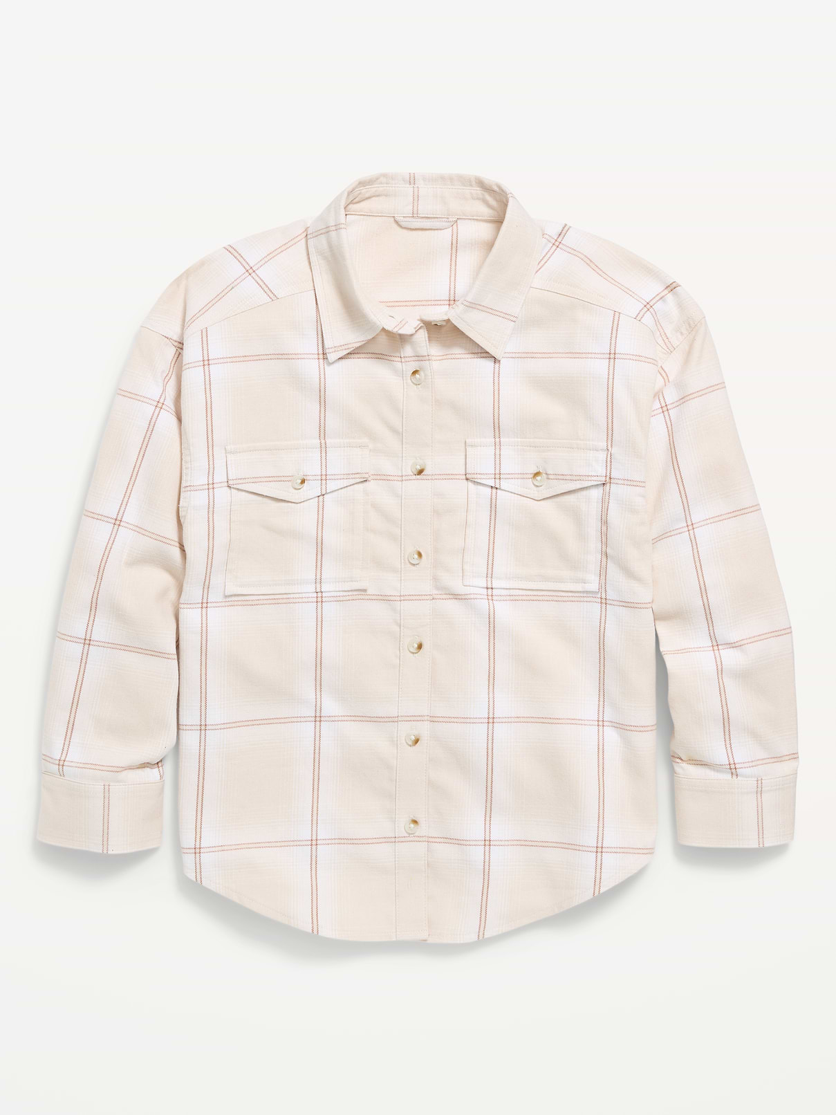Image number 1 showing, Oversized Long-Sleeve Utility Pocket Flannel Shirt for Girls