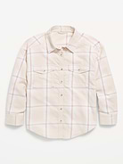 Image number 1 showing, Oversized Long-Sleeve Utility Pocket Flannel Shirt for Girls