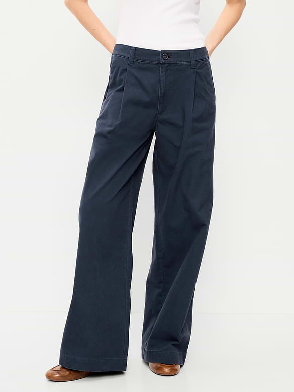 Mid-Rise Pleated Wide-Leg Pants
