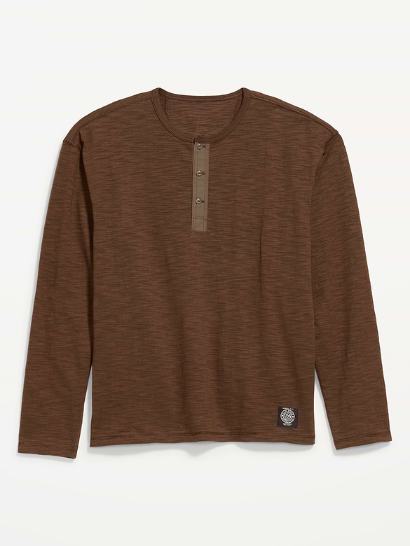Long-Sleeve Slub-Knit Henley T-Shirt
