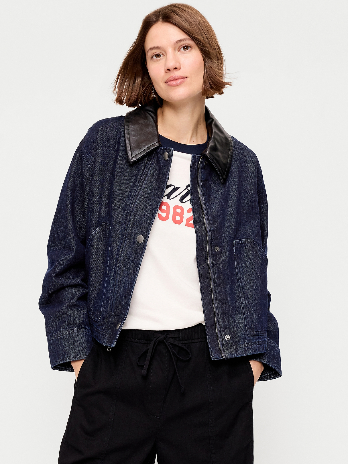 Cropped Denim Barn Jacket | Old Navy
