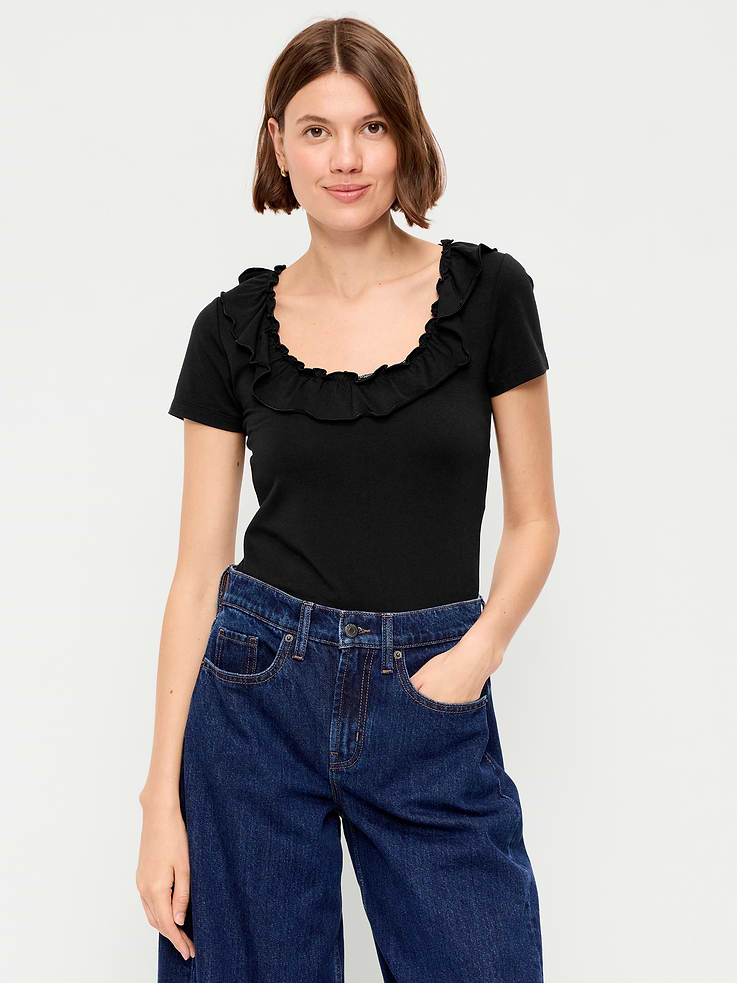 Image number 1 showing, Lettuce-Edge Scoop-Neck Top