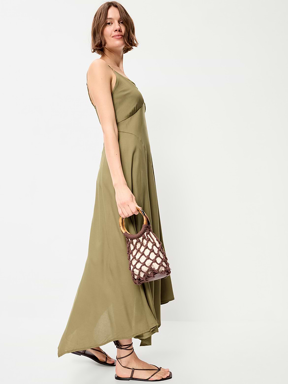 Fit & Flare Tie-Back Asymmetrical Midi Dress