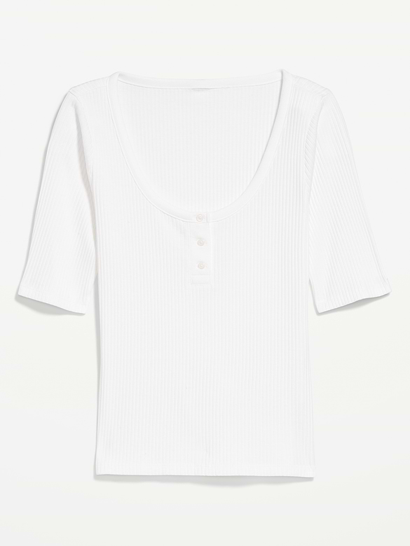 Fitted Scoop-Neck Henley T-Shirt