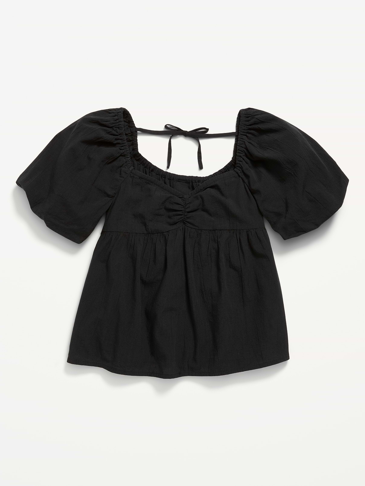 Image number 1 showing, Puff-Sleeve Tie-Back Crinkled Top for Girls