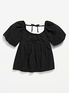 Image number 1 showing, Puff-Sleeve Tie-Back Crinkled Top for Girls
