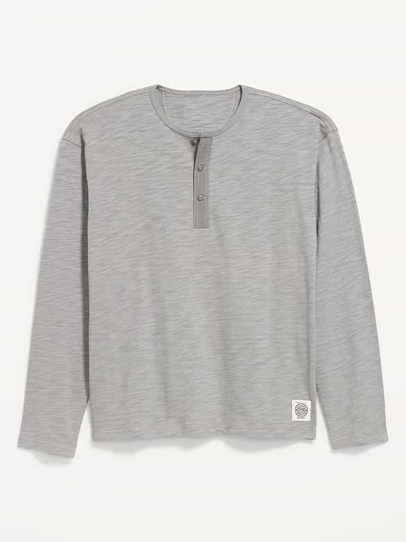 Long-Sleeve Slub-Knit Henley T-Shirt