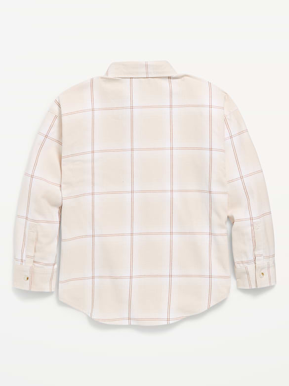 Oversized Long-Sleeve Utility Pocket Flannel Shirt for Girls