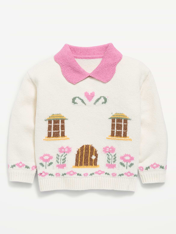 SoSoft Collared Graphic Sweater for Toddler Girls
