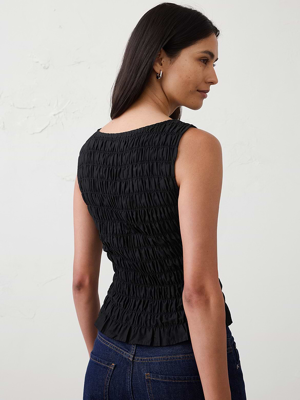 Boatneck Smocked Cropped Top