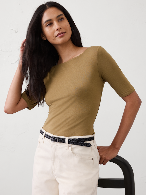 Soft Stretch Elbow-Sleeve Top